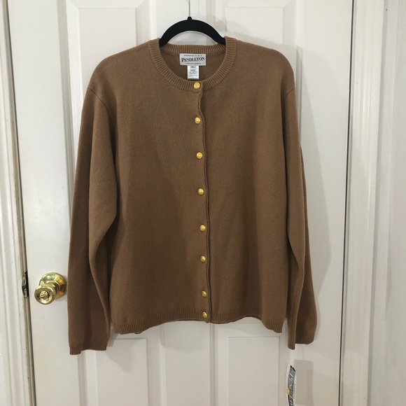 Pendleton Cardigan Tan with Gold Buttons - Picture 2 of 8